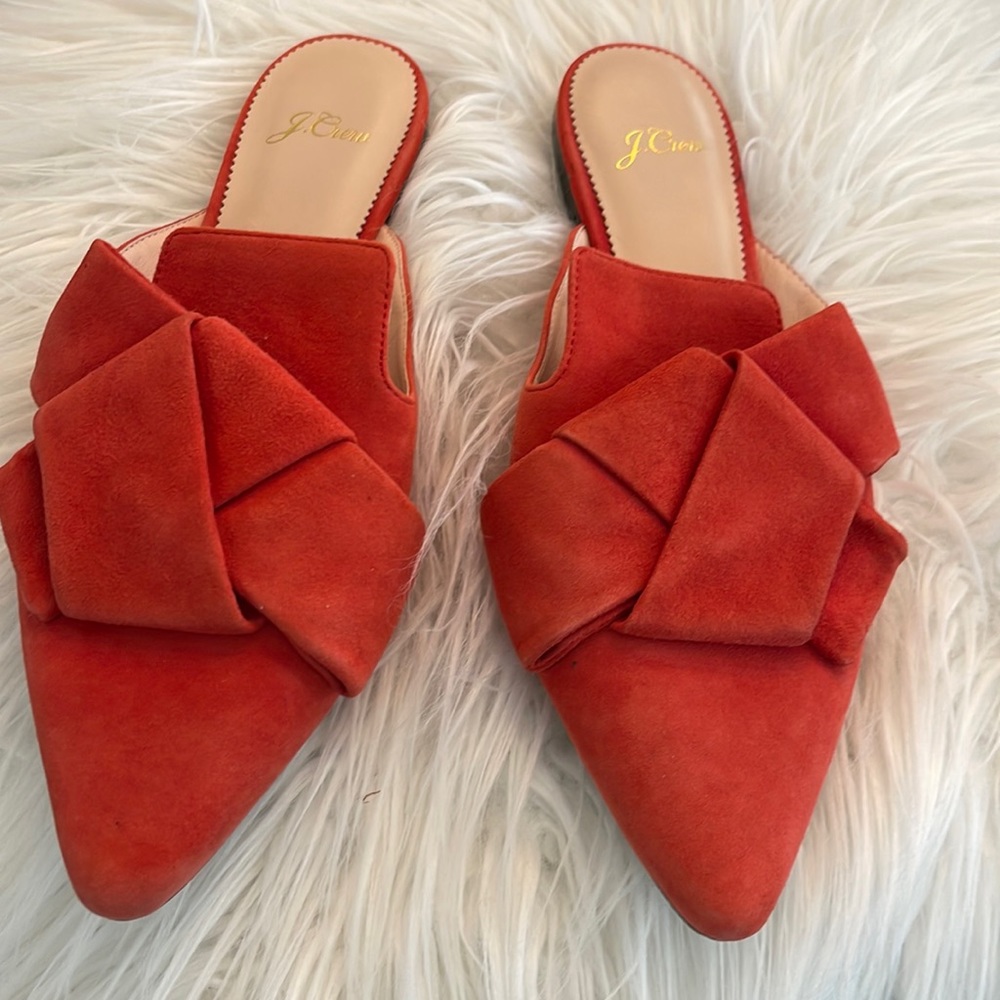 J. Crew Marina Bow Slide Mule Slip On Suede Leather Size 8.5 Cerise Red Pointy